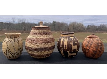 (4) NATIVE AMERICAN WOVEN BASKET VESSELS