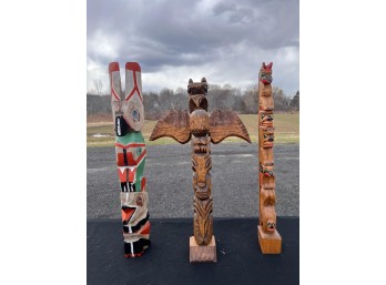 (3) VINTAGE CARVED WOODEN TOTEMS