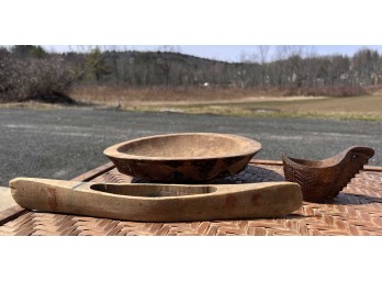 CHIP CARVED BOWL, SCOOP AND CANOE