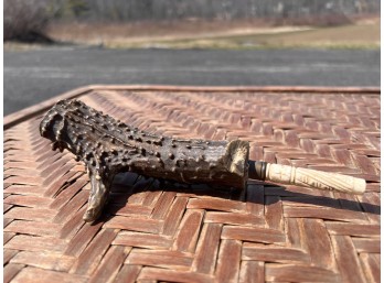 ANTIQUE ANTLER PIPE w/ CARVED MOUTHPIECE