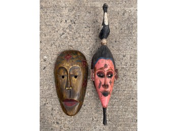 (2) VINTAGE DECORATIVE PAINTED AFRICAN MASKS