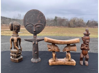 (4) VINTAGE CARVED WOODEN AFRICAN TRIBAL FIGURES