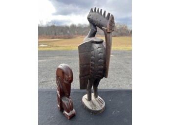 (2) VINTAGE CARVED TRIBAL BIRD FIGURES