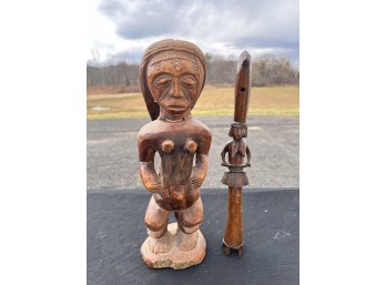 (2) VINTAGE CARVED WOODEN AFRICAN FIGURES