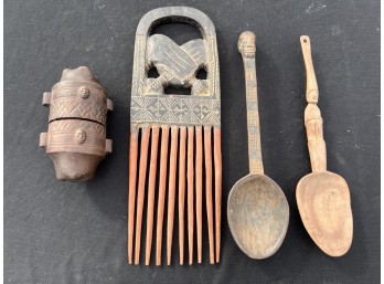 (4) VINTAGE CARVED WOODEN AFRICAN ARTIFACTS