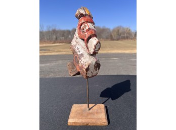 ANTIQUE CARVED AND PAINTED WOODEN FIGURAL FRAGMENT