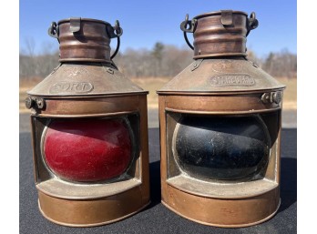 PAIR OF VINTAGE TUNG WOO COPPER SHIP LANTERNS