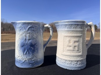 (2) ANTIQUE SALT GLAZED STONEWARE PITCHERS
