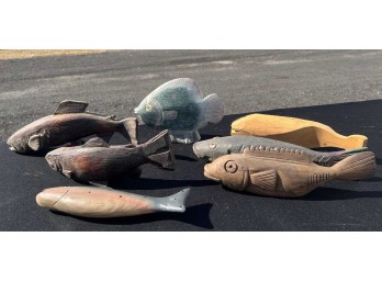 (7) VINTAGE HAND CARVED WOODEN FISH