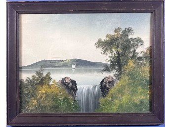 VINTAGE OIL ON BOARD LAKE SCENE
