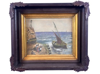(19th c) FRAMED WATERCOLOR COASTAL SCENE