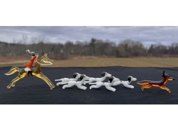 ART GLASS FOX HUNT FIGURAL GROUPING