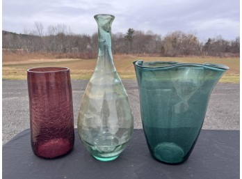 (3) VINTAGE BLOWN ART GLASS VESSELS
