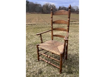 (18th c) LADDER BACK RUSH SEAT ARMCHAIR