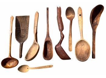 (9) ANTIQUE WOODEN LADLES/SPOONS