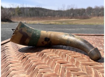 ANTIQUE POWDER HORN w/ VINTAGE PAINT DESIGN