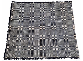 (19th c) BLUE & WHITE LINSEY-WOOLSEY COVERLET