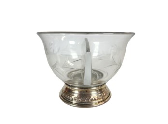 VINTAGE DIVIDED ETCHED GLASS BOWL w/ STERLING BASE