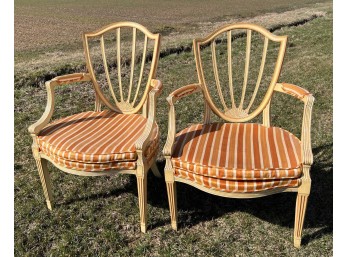 PAIR OF HEPPELWHITE STYLE SHIELD BACK ARMCHAIRS