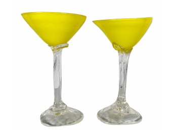 PAIR OF SIGNED ART GLASS MARTINI GLASSES