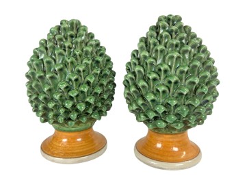 PAIR VINTAGE VALESSI CALTAGIRONE CERAMIC PINE CONE