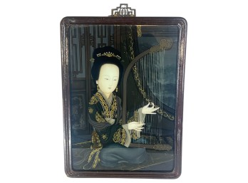 REVERSE PAINTED GLASS ASIAN MUSICIAN