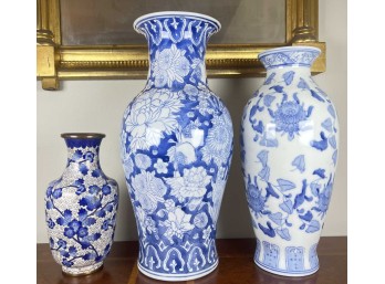 (3) ASIAN BLUE AND WHITE VASES