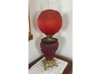 RUBY RED SATIN GLASS GONE WITH THE WIND LAMP