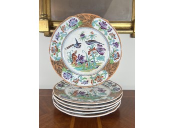 SET OF (6) ANTIQUE CHINOISSERIE DINNER PLATES