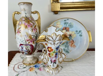 (3) PIECES OF HAND PAINTED PORCELAIN