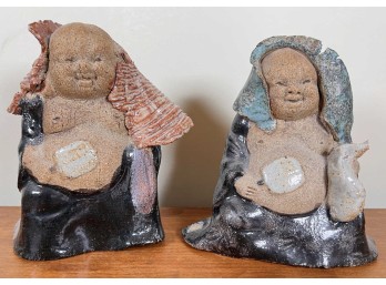 (2) ASIAN GLAZED EARTHENWARE FIGURINES