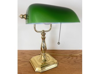 BRASS LIBRARY LAMP with GLASS SHADE