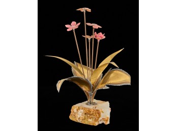 ENAMELED BRASS SCULPTURE of FLOWERS