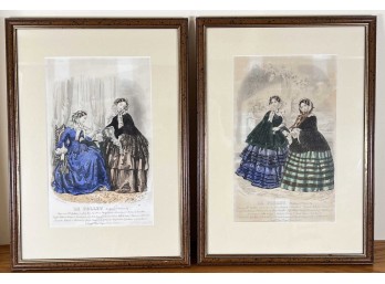 TWO (19th c) HAND COLORED FASHION PRINTS