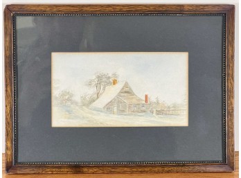 (19th c) WATERCOLOR of a SALTBOX HOME