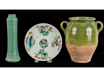 ASIAN VASE & PLATE & (2) HANDLED ITALIAN VASE