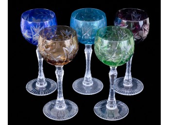(5) CRYSTAL CUT to CLEAR WINE GOBLETS