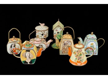 COLLECTION of CUTE COPPER ENAMEL TEAPOTS