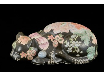 CHINESE FLORAL DECORATED PORCELAIN CAT