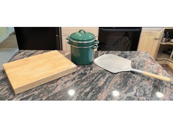 PIZZA PEEL, DOUBLE BOILER & CHOPPING BLOCK