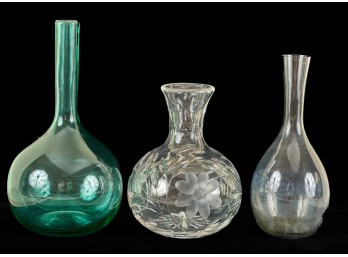 CUT CRYSTAL VASE, GREEN BLOWN & THIRD