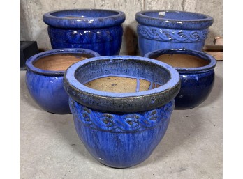 (2) PAIR of BLUE GLAZED TERRA COTTA PLANTERS