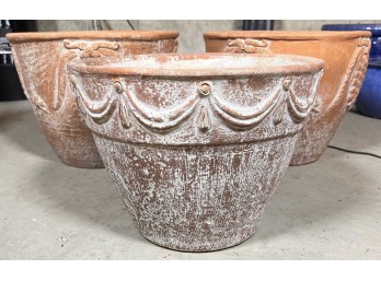 PAIR of TERRA COTTA JARDINIERES & THIRD