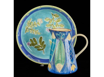 MOLDE PITCHER with SCRAFFITO FISH DESIGN