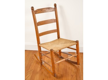 (19th c) OAK ROCKING CHAIR with RUSH SEAT