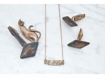 SIAM STERLING TIE CLIP and CUFFLINK SET etc