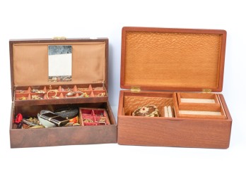 WOODEN JEWELRY BOX of COSTUME JEWELRY