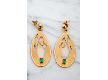 PAIR of 14k GOLD EARRINGS SET with EMERALDS