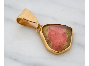 14k GOLD & WATERMELON TOURMALINE PENDANT