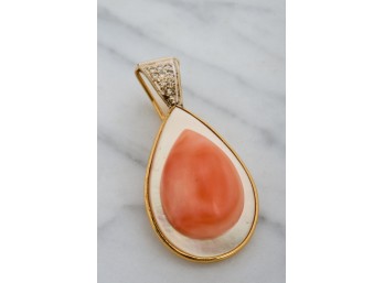 14k GOLD CORAL & MOTHER of PEARL PENDANT